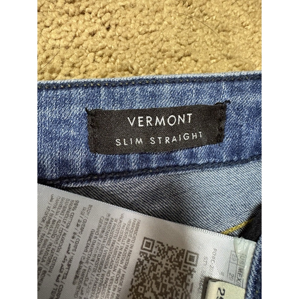 Guess Vermont Slim Straight Jeans Men 29 Blue Distressed‎ Button Fly Low Rise - Picture 3 of 10